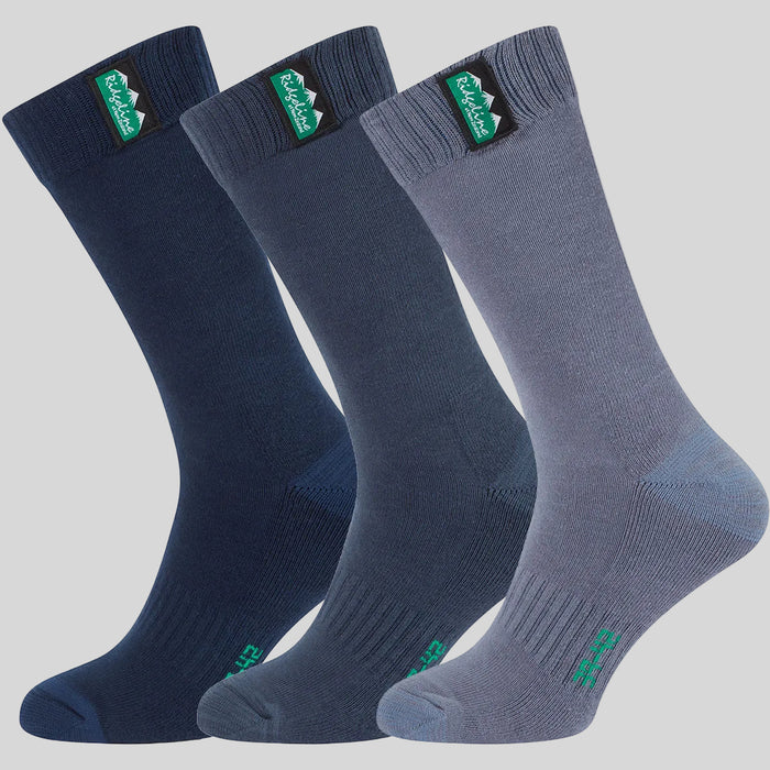Cotton Work Socks Mid Length Navy Multi (Pack of 3) Ridgeline Cotton Work Socks Mid Length Navy Multi (Pack of 3) - Image 1